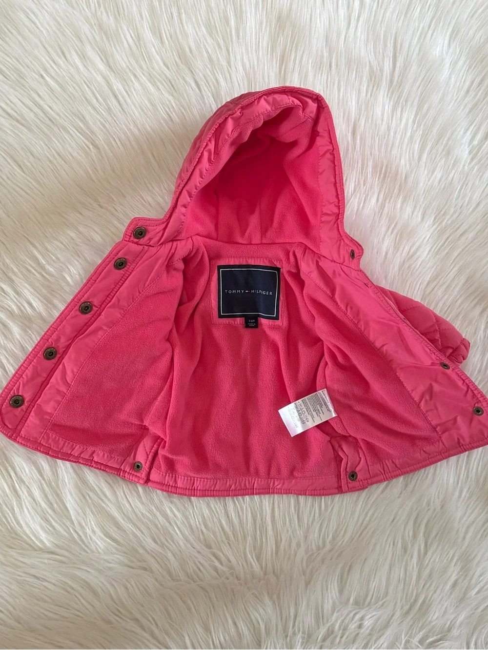 Toddler Tommy Hilfiger Quilted Hooded Jacket Hot Pink Size 3-6 Months